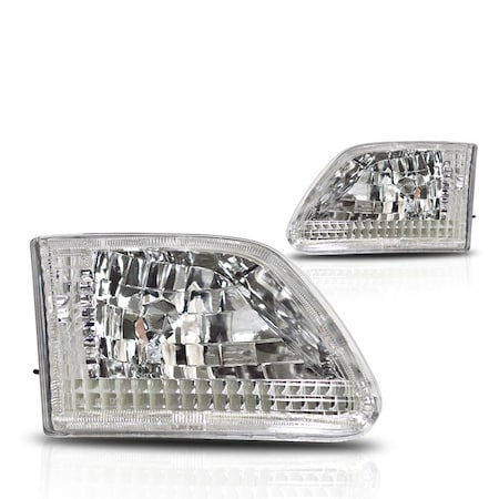 Winjet Ford F-150 1997-03 / 97-03 F-250 / 97-02 Ford Expedition Crystal Head Lights - Chrome / Clear CHWJ-0014-C